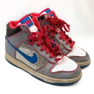 Nike Dunk High 6.0 Premium Womens Size 8.5 Gray Sequin Sneaker Shoes 454054-146